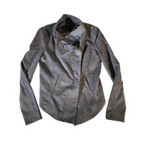 BCBGMaxazira Women's Y2K Gray Faux Suede Moto Button Up Asymmetrical Back Jacket